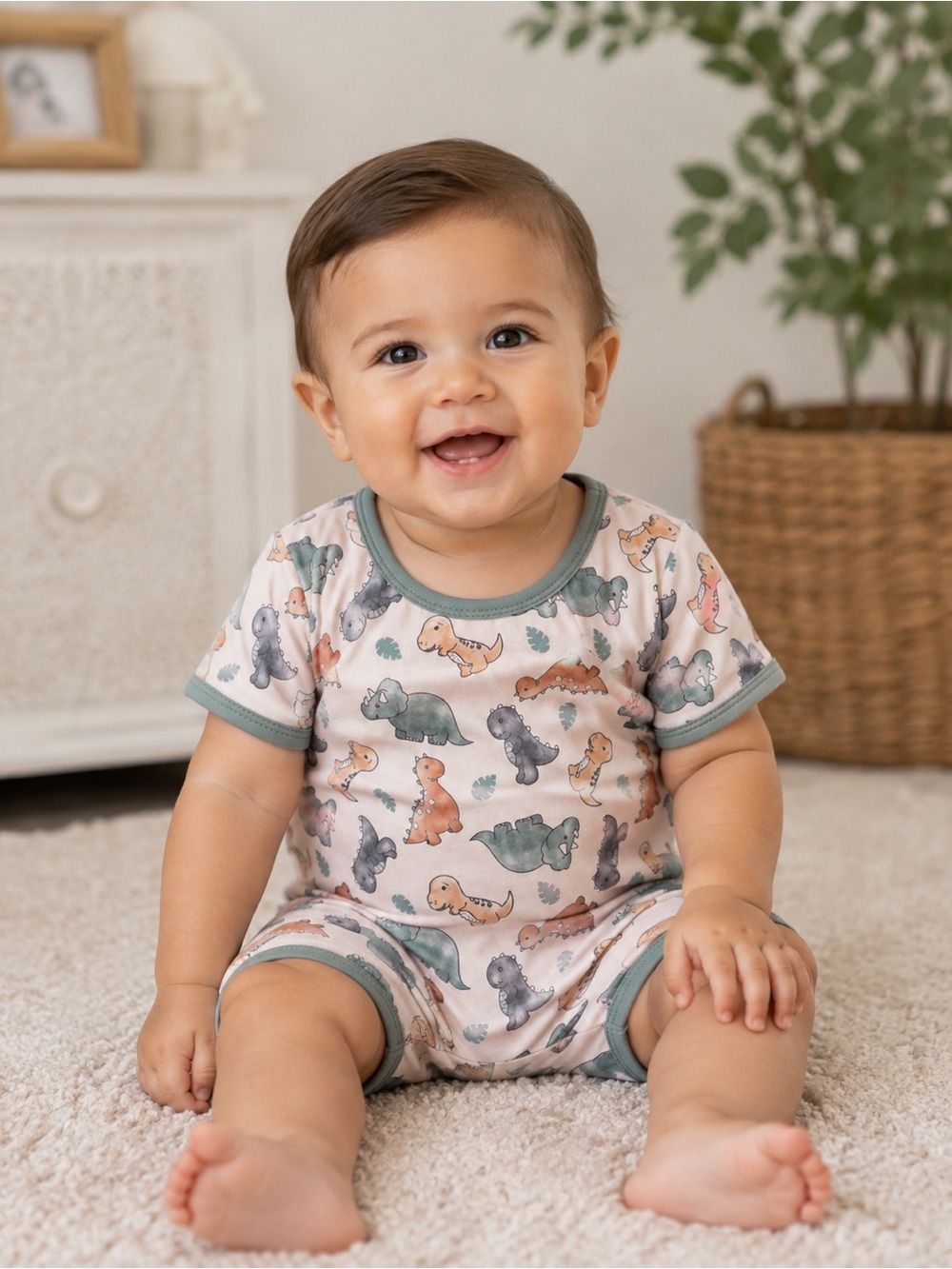Clover Cottage Dino Print Shorty Bamboo/Cotton Blend 12-24M
